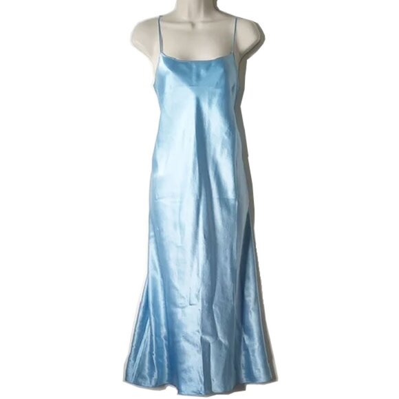 NWOT Vince Long Bias-Cut Crinkled Satin Slip Midi Dress M Light Blue Acetate - Picture 3 of 8